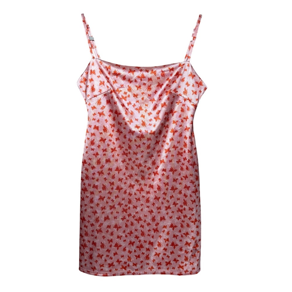 Urban Outfitters Pink Butterfly Satin Mini Slip Dress Square Neck NWT Medium